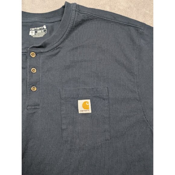 Carhartt Henley Shirt Mens Size 3XL Tall Blue Loose Fit Chore Rugged Tuff Work - Picture 6 of 10